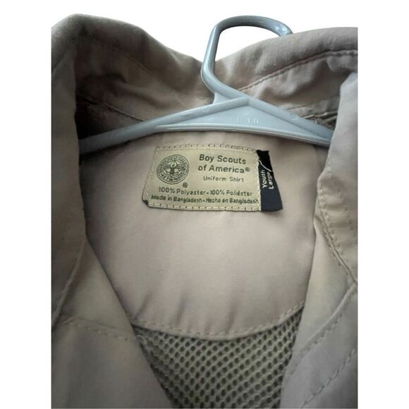 Boy Scouts of America Youth Khaki Logo Patches Button Down Uniform Shirt Large - Picture 3 of 7